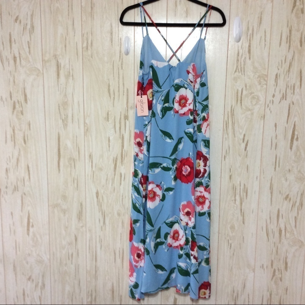 NEW Gibson Blue Floral Strappy Sleeveless Midi Dress Sundress Button Up S - Picture 2 of 9